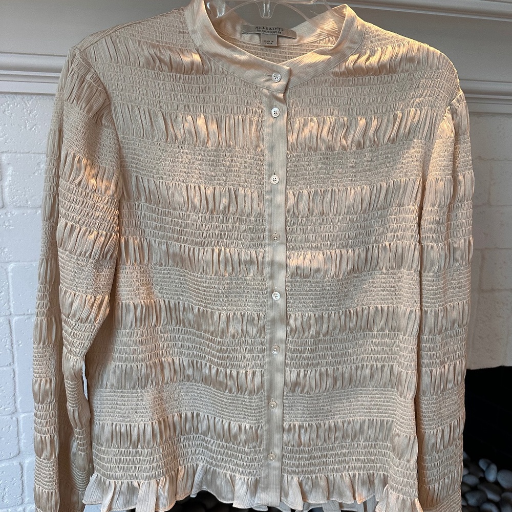 NWOT All Saints Meg Smocked Shirt. Size 10